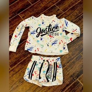 Justice shoulder cutout sweatshirt and shorts set size 8 Girls